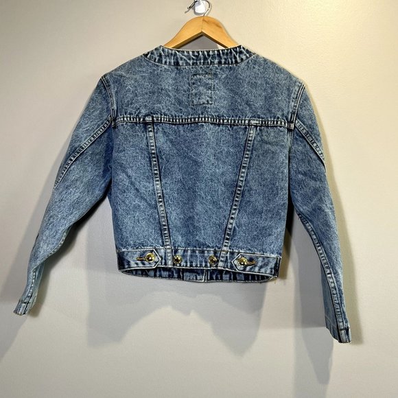 Jordache Gold 80's Vintage Light Wash Acid Jean Jacket Gold Buttons Cotton Small - Picture 6 of 10